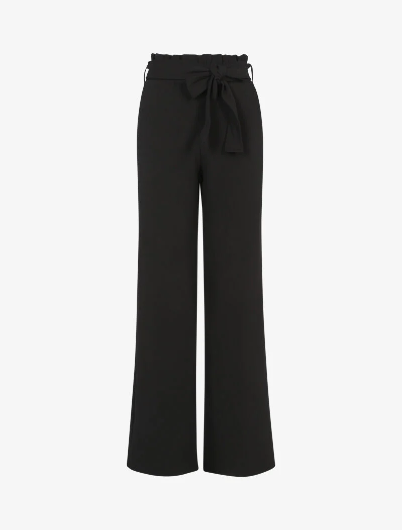 Wijde broek met volant taille - zwart
