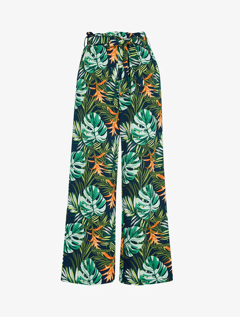 Broek met een tropische print - marine
