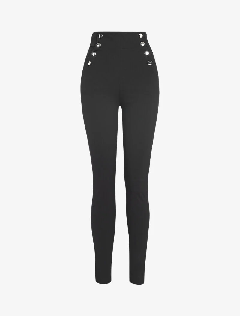 Broek met empire taille en knoopsluiting - zwart