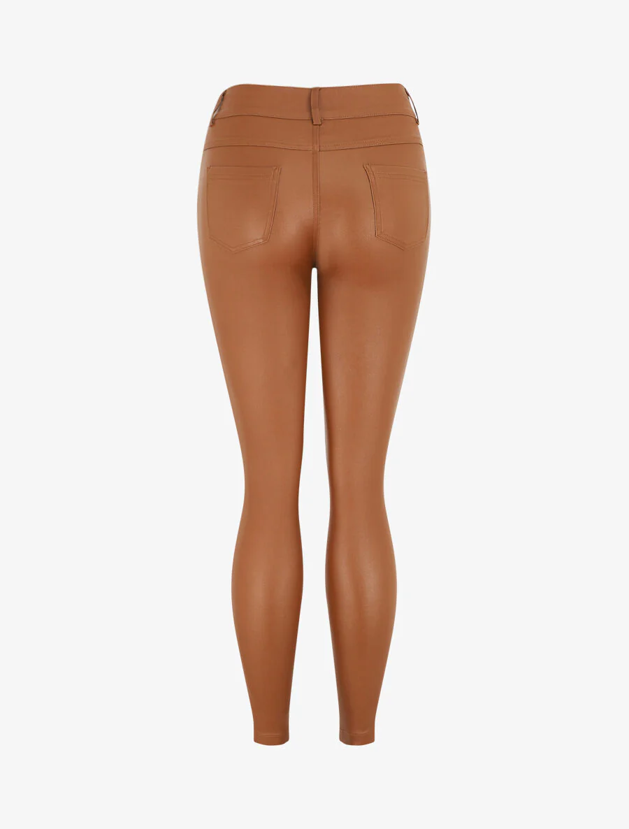 Broek met hoge taille van imitatieleer - Kameel - Image 2