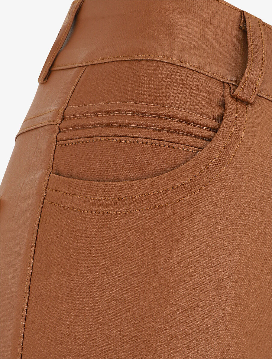 Broek met hoge taille van imitatieleer - Kameel - Image 3