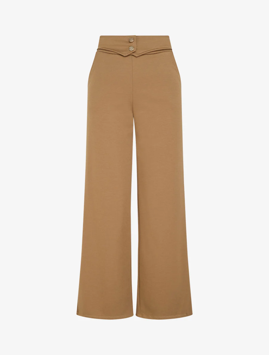Broek met knoopsluiting aan de zijkant. - Kameel