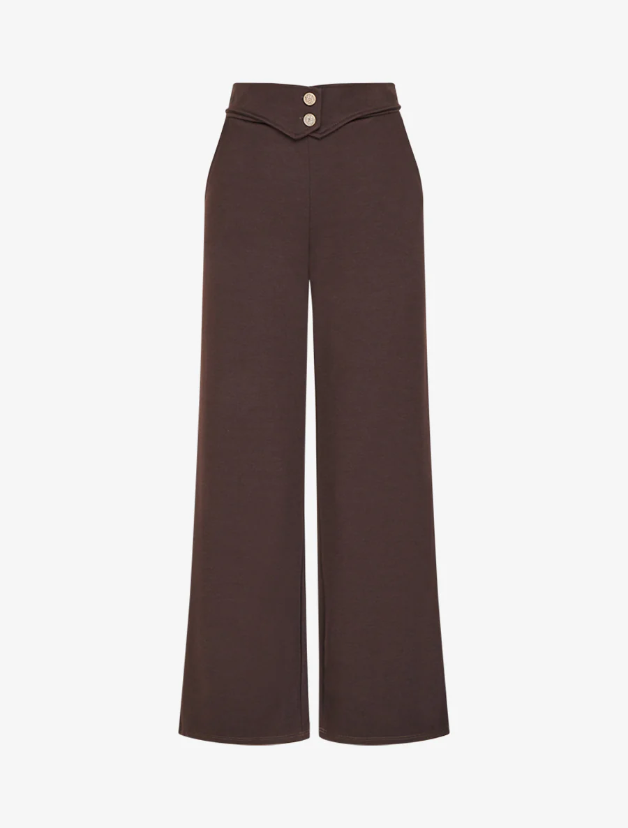 Broek met knoopsluiting aan de zijkant. - Donkerbruin