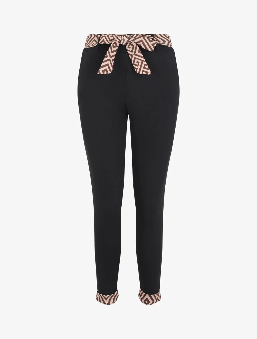 Broek met omgeslagen randen en geometrische print - Beige