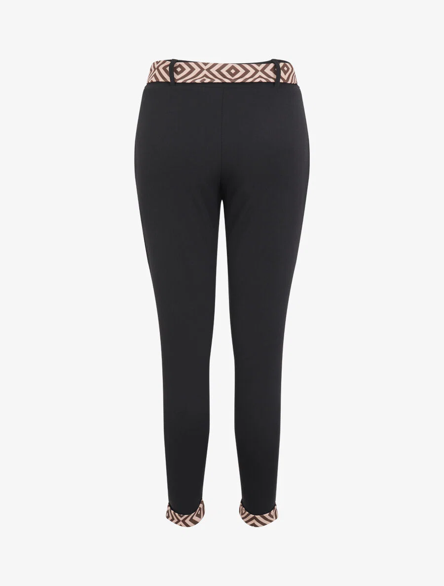 Broek met omgeslagen randen en geometrische print - Beige - Image 2