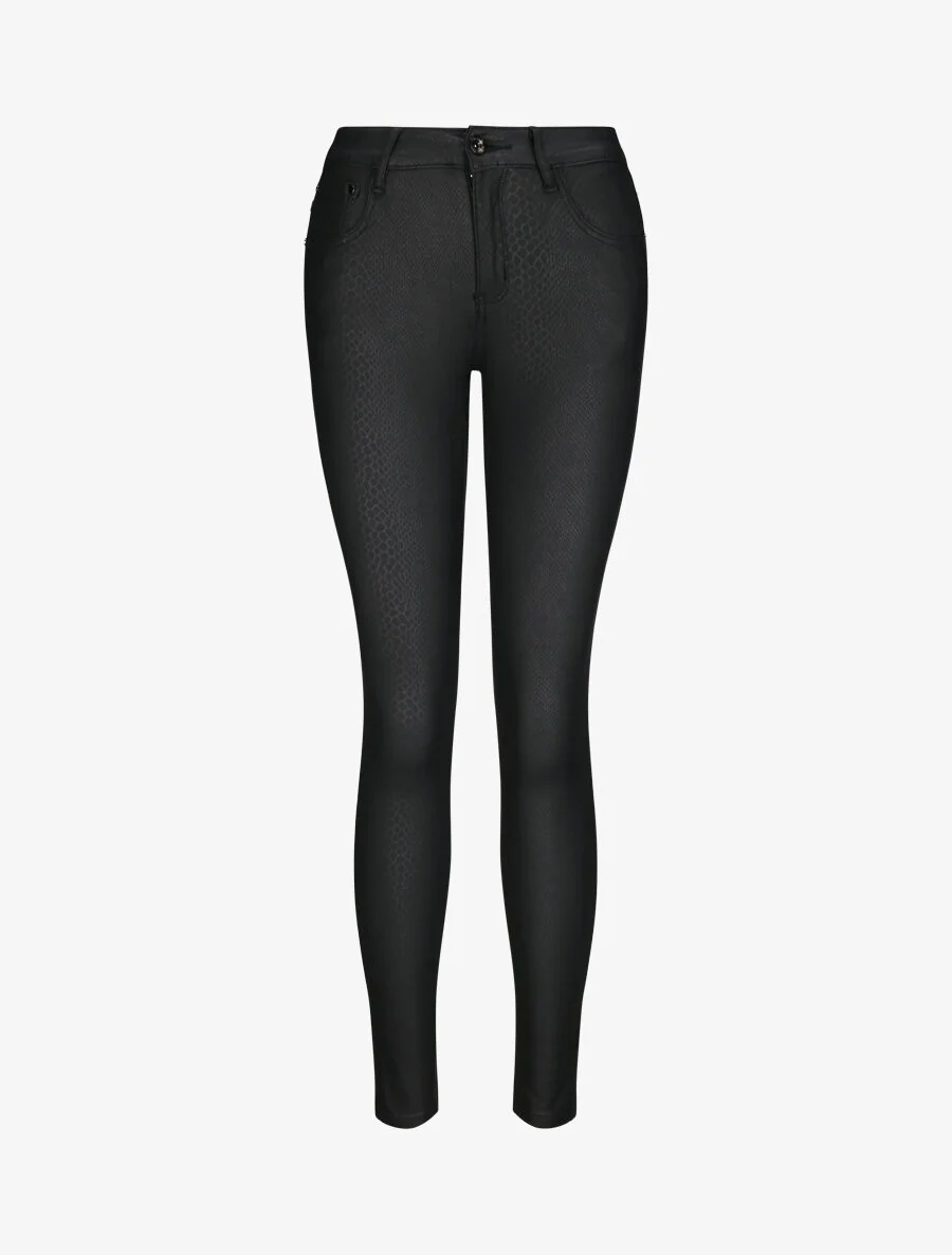 Broek met python-effect imitatieleer - Zwart