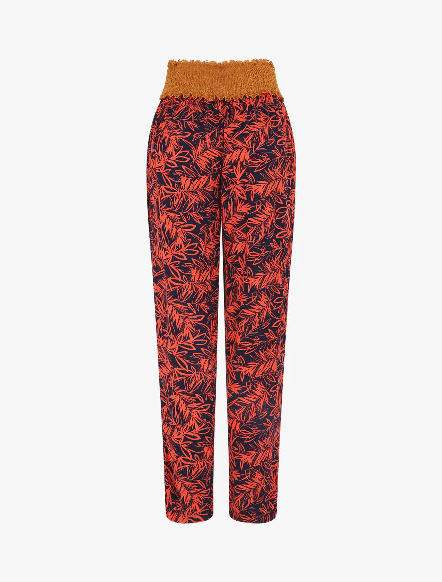 Broek met rechte pijpen en hoge taille met plantenprint - Rood - Image 2