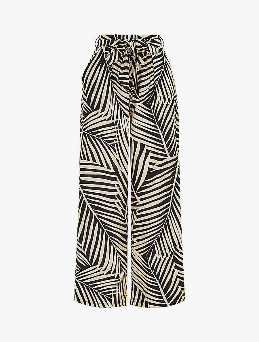 Broek met tropische print en hoge elastische tailleband - zwart