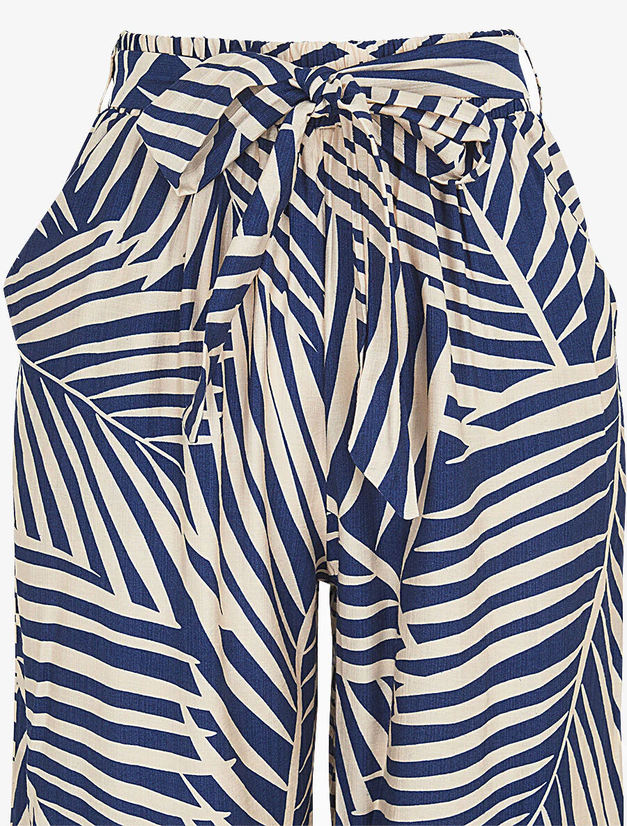 Broek met tropische print en hoge elastische tailleband - Marineblauw - Image 3