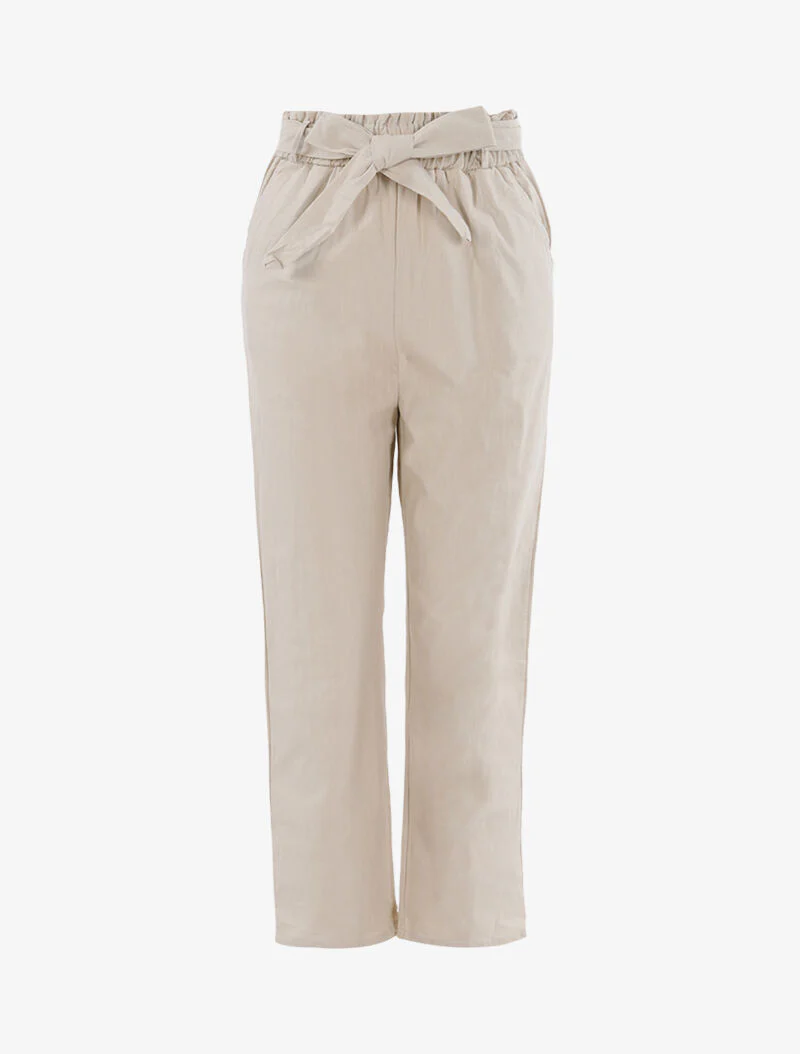 Lange broek met canvas effect - beige