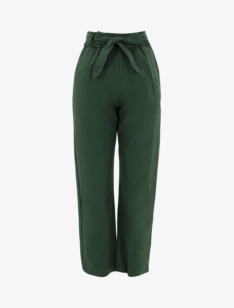 Lange broek met canvas effect - olijfgroen