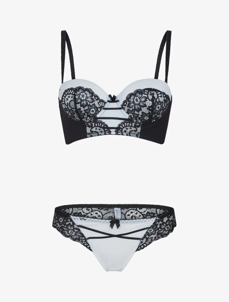 Bustier set met kanten details - zwart/wit