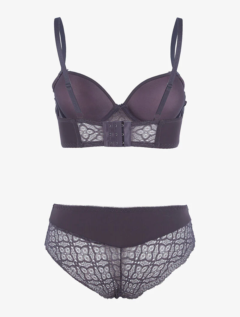 Bustier set met kleine bloemen in kant - donkergrijs - Image 2
