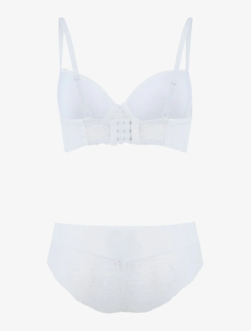 Bustier set met kleine bloemen in kant - ecru - ecru - Image 2