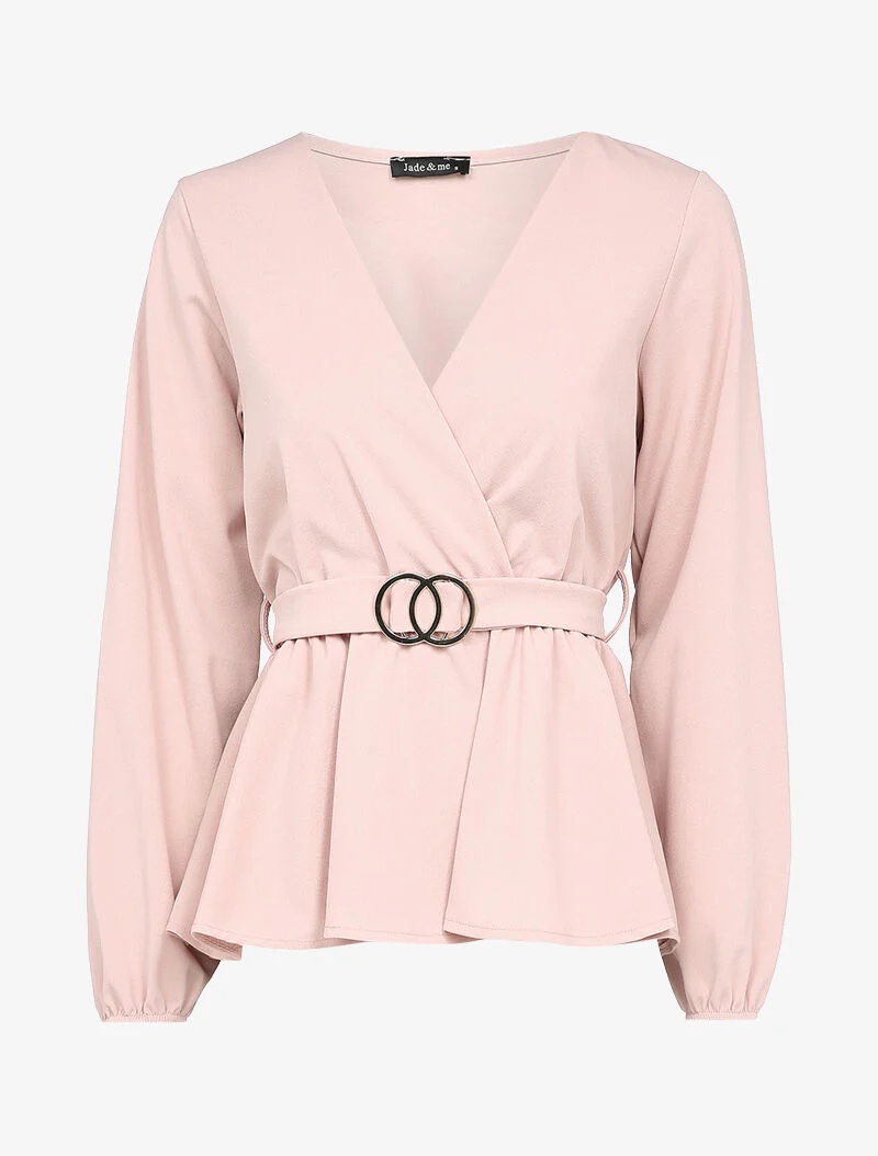 Peplum overslagblouse met gestileerde gesp - Roze
