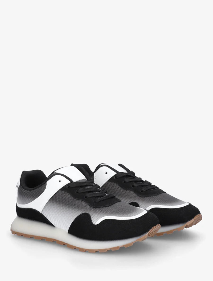 Canvas en suède sneakers met een rubberen zool. - Zwart - Image 4