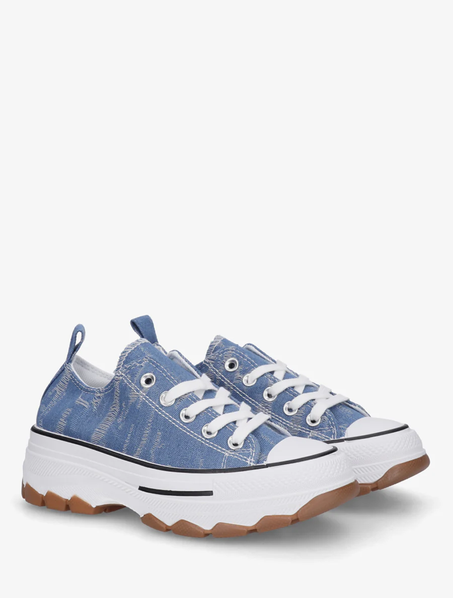 Canvas sneakers met een geprofileerde zool - Blauwe denim - Image 4