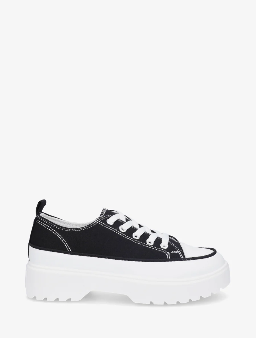 Canvas sneakers met plateauzool - Zwart
