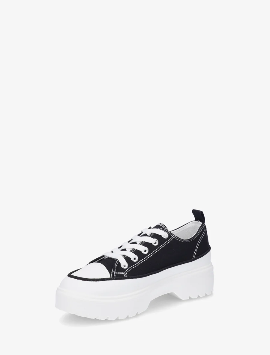 Canvas sneakers met plateauzool - Zwart - Image 3