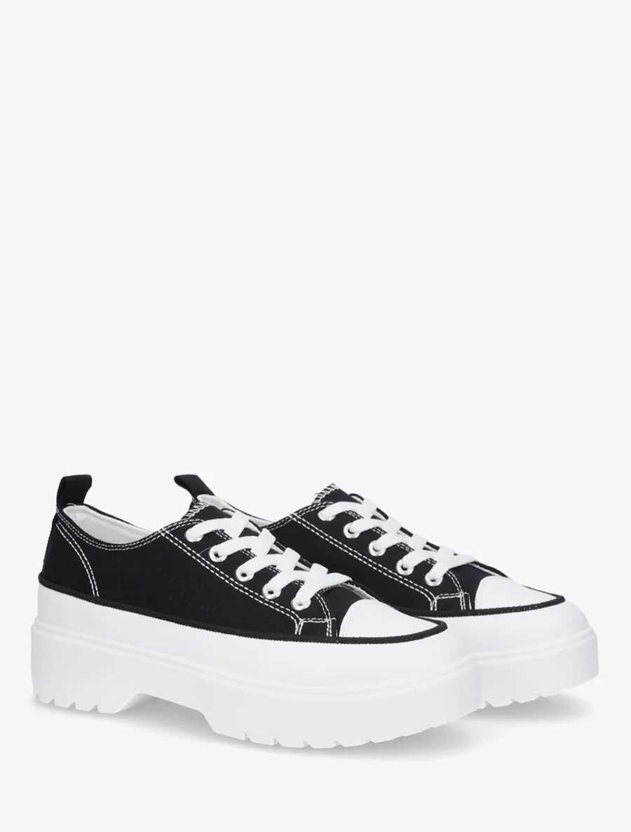 Canvas sneakers met plateauzool - Zwart - Image 4