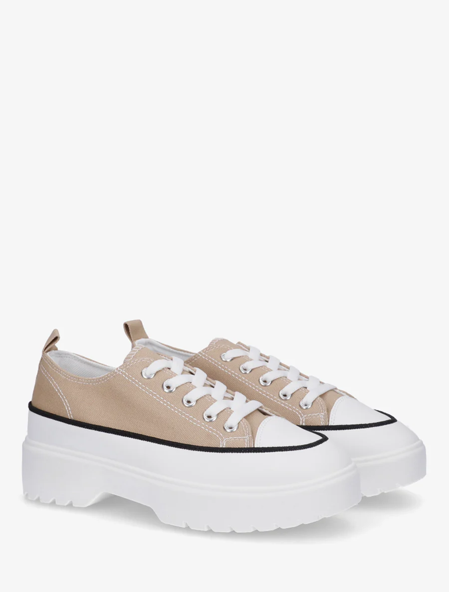 Canvas sneakers met plateauzool - Donker beige - Image 4
