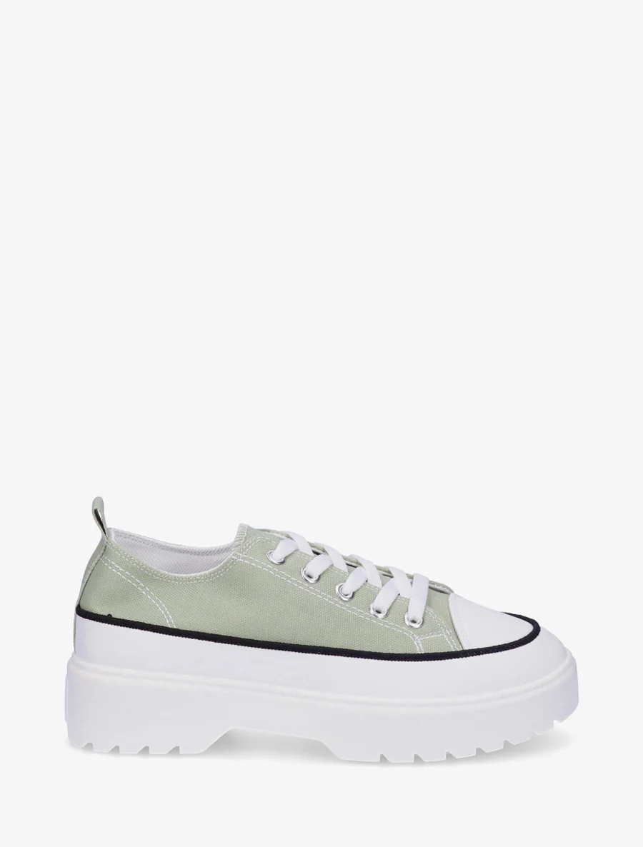 Canvas sneakers met plateauzool - Amandelgroen
