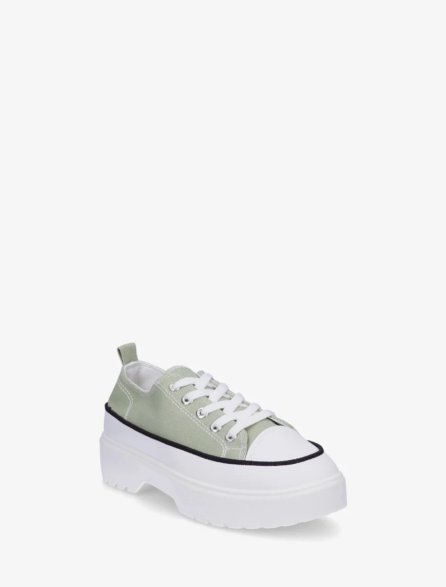 Canvas sneakers met plateauzool - Amandelgroen - Image 2