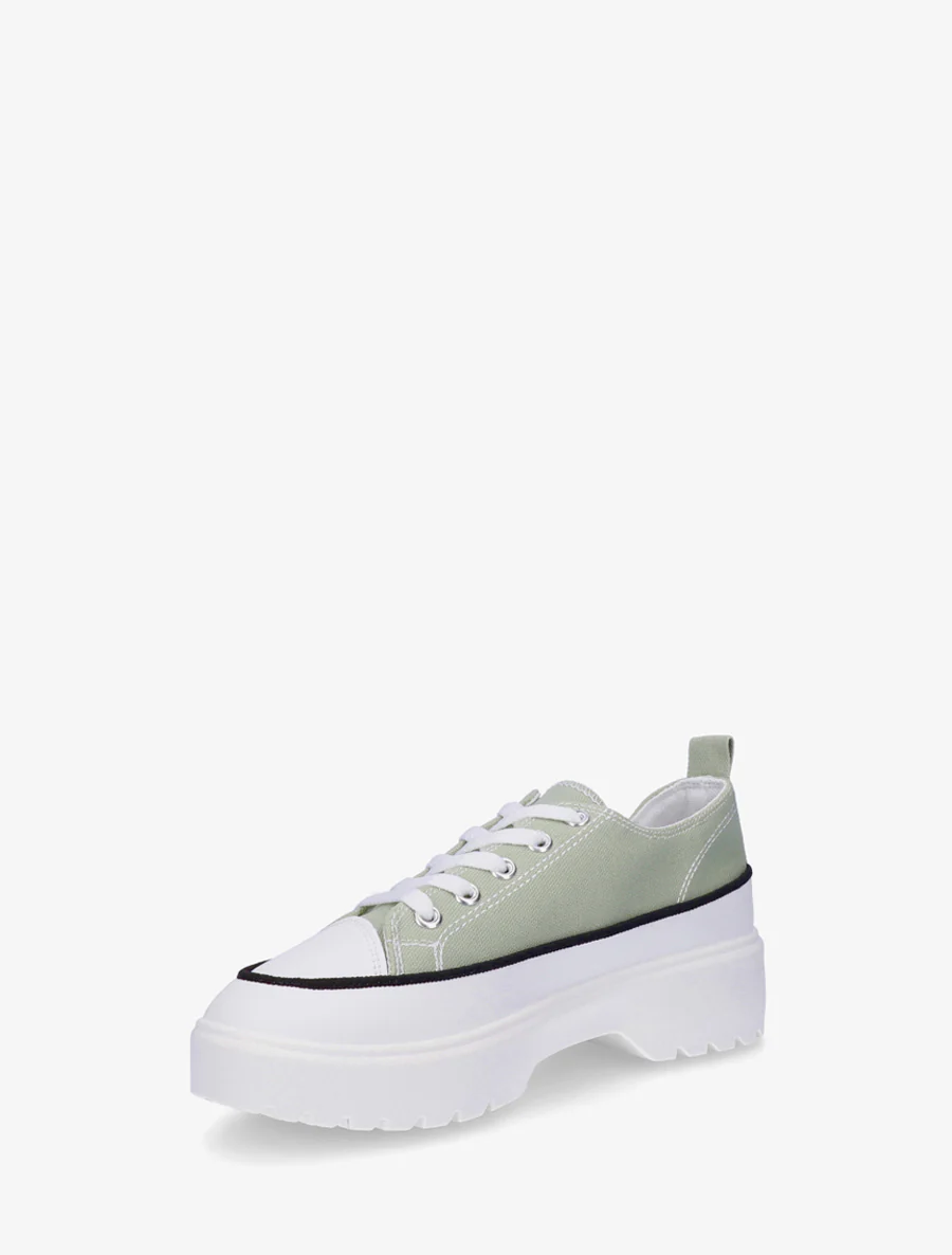 Canvas sneakers met plateauzool - Amandelgroen - Image 3