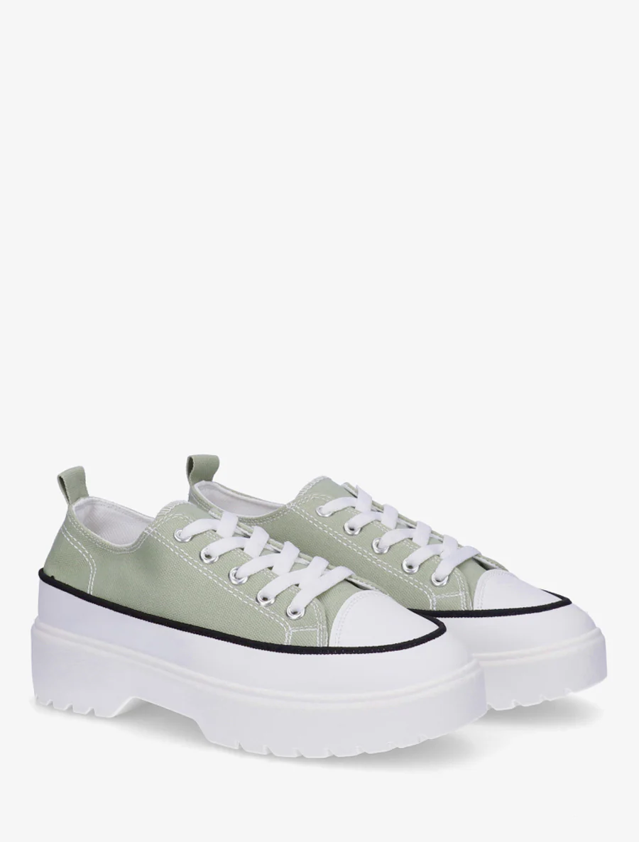 Canvas sneakers met plateauzool - Amandelgroen - Image 4