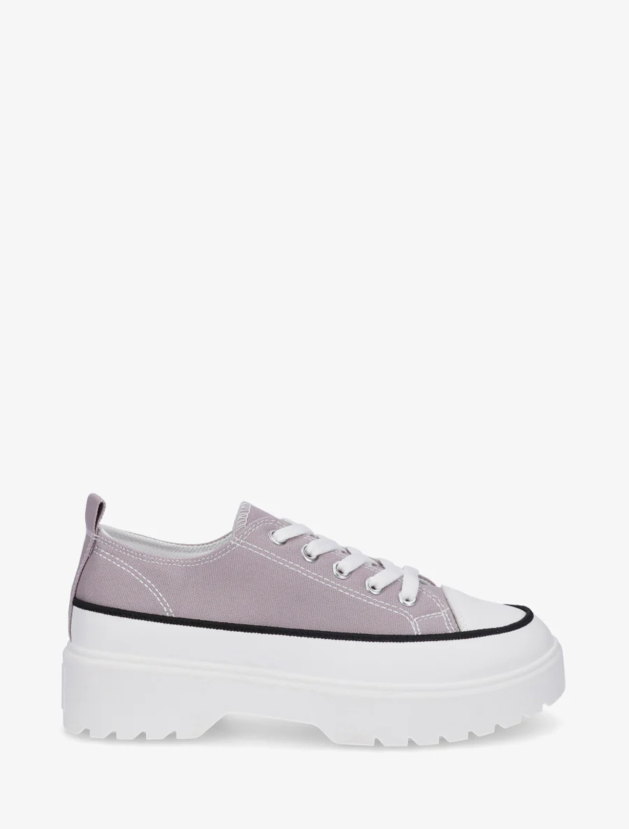 Canvas sneakers met plateauzool - Grijs