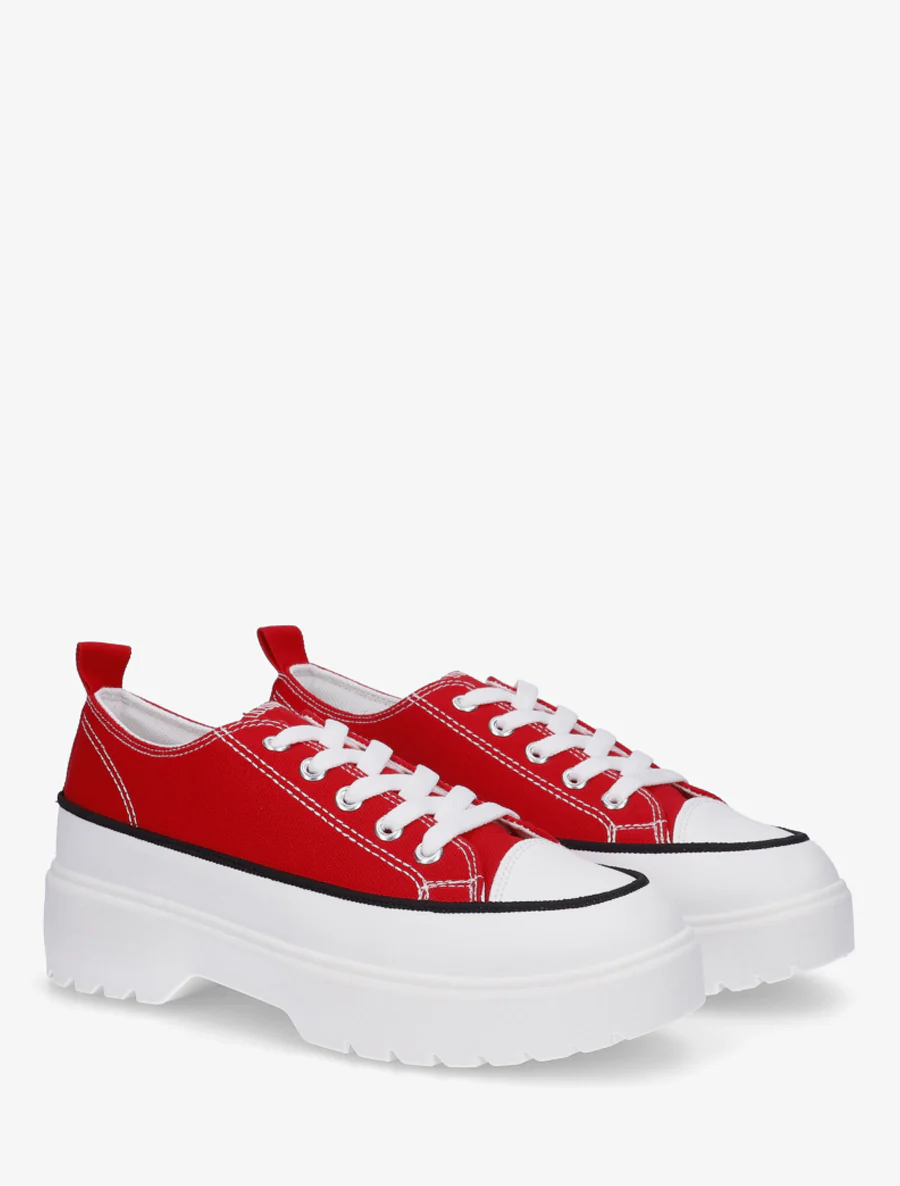 Canvas sneakers met plateauzool - Rood - Image 4