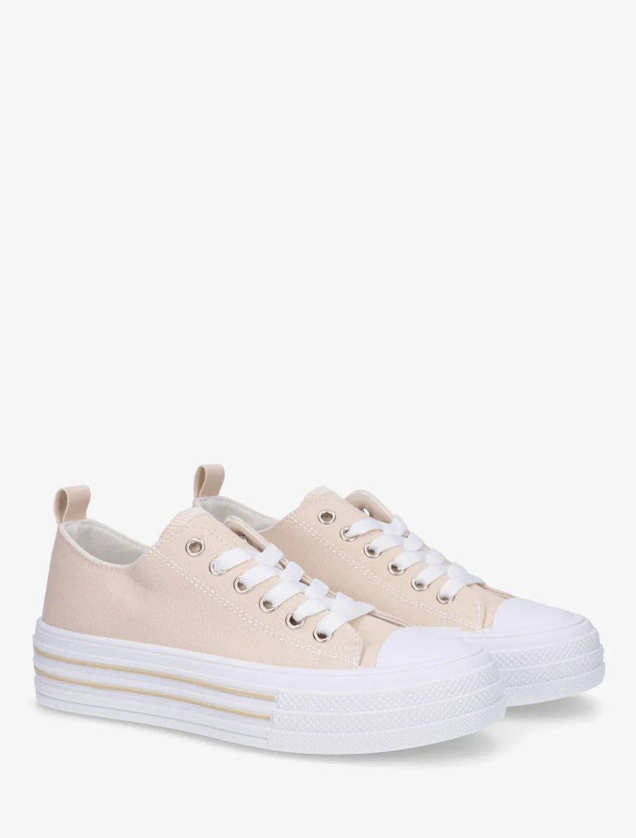 Canvas tennisschoenen met rubberen zool - Beige - Image 4