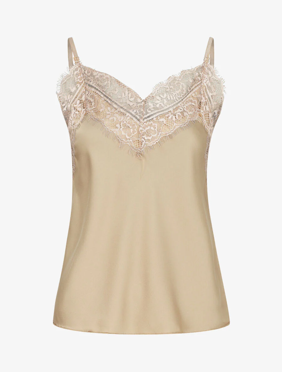 Satijnen caraco met kant - Beige