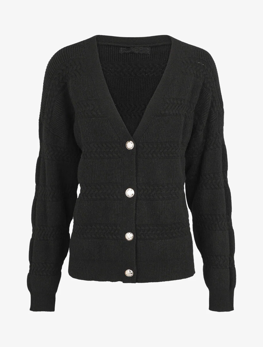 Effen cardigan met vierkante snit en getextureerd effect - Zwart