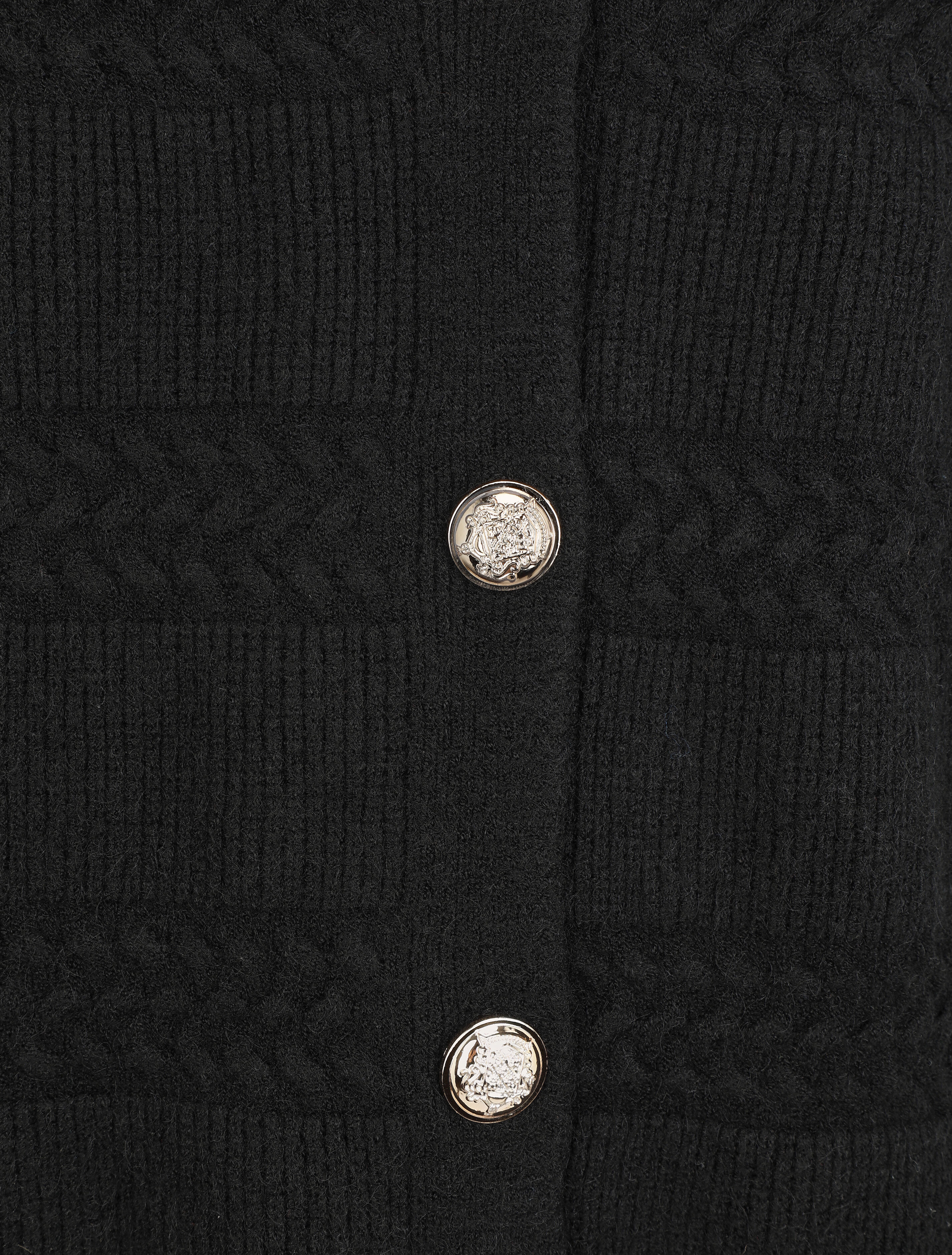 Effen cardigan met vierkante snit en getextureerd effect - Zwart - Image 3