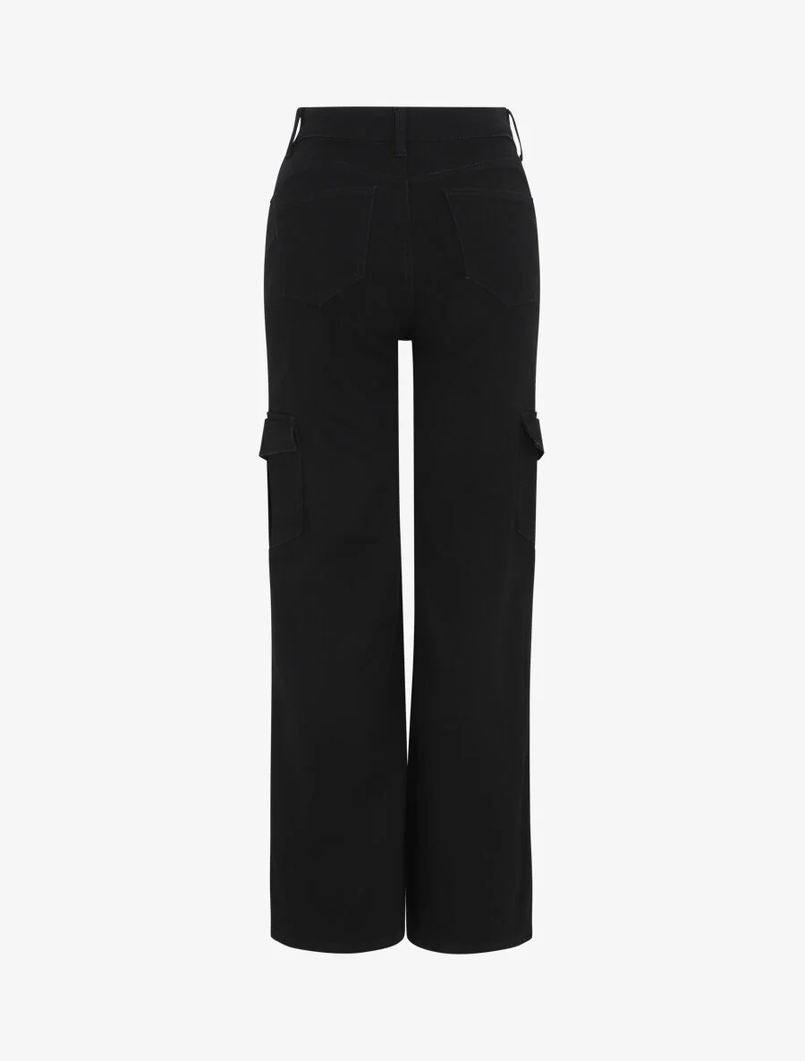 Cargo stijl flare jeans - zwart - Image 2