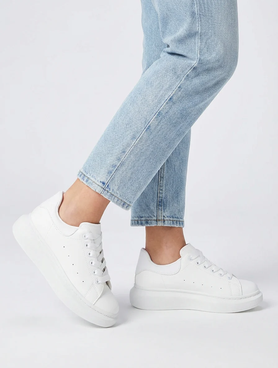 Casual sneakers in imitatieleer - Wit - Image 5