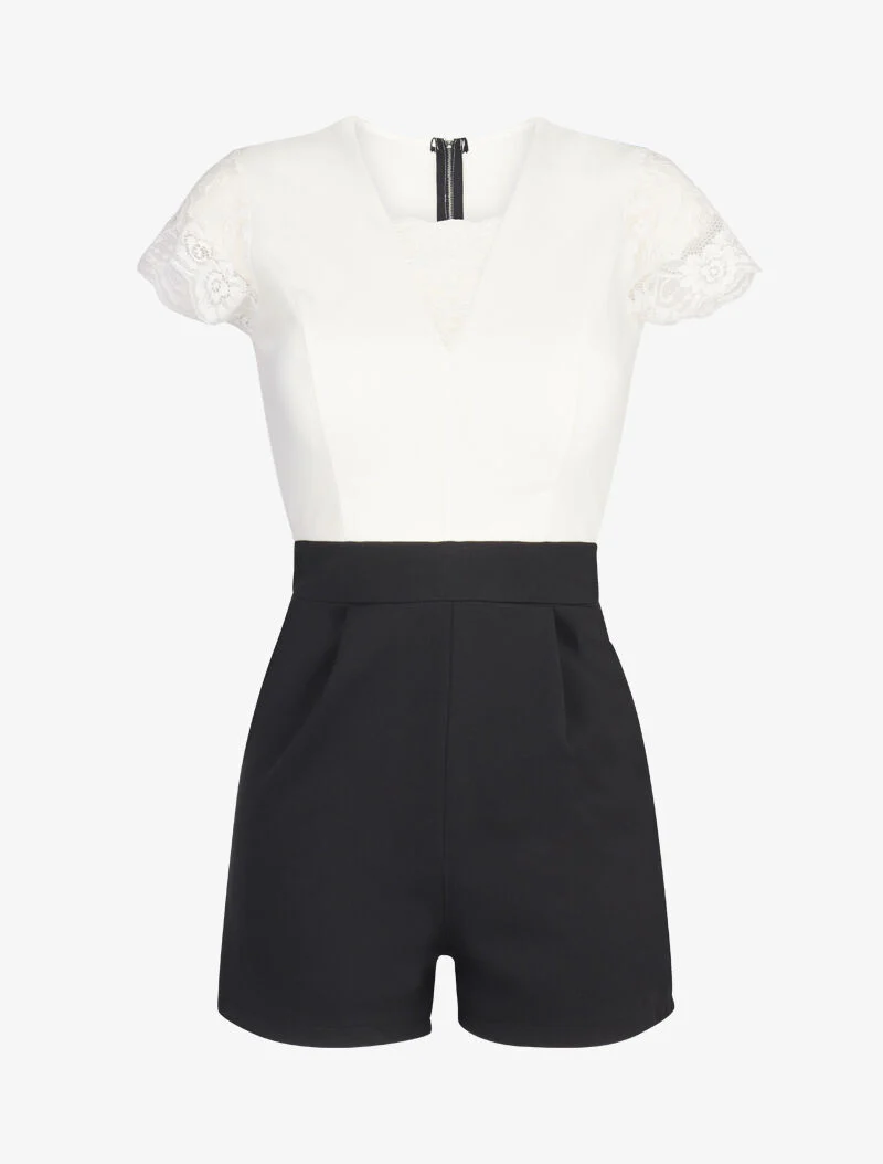 Combi-jumpsuit met kanten details - wit