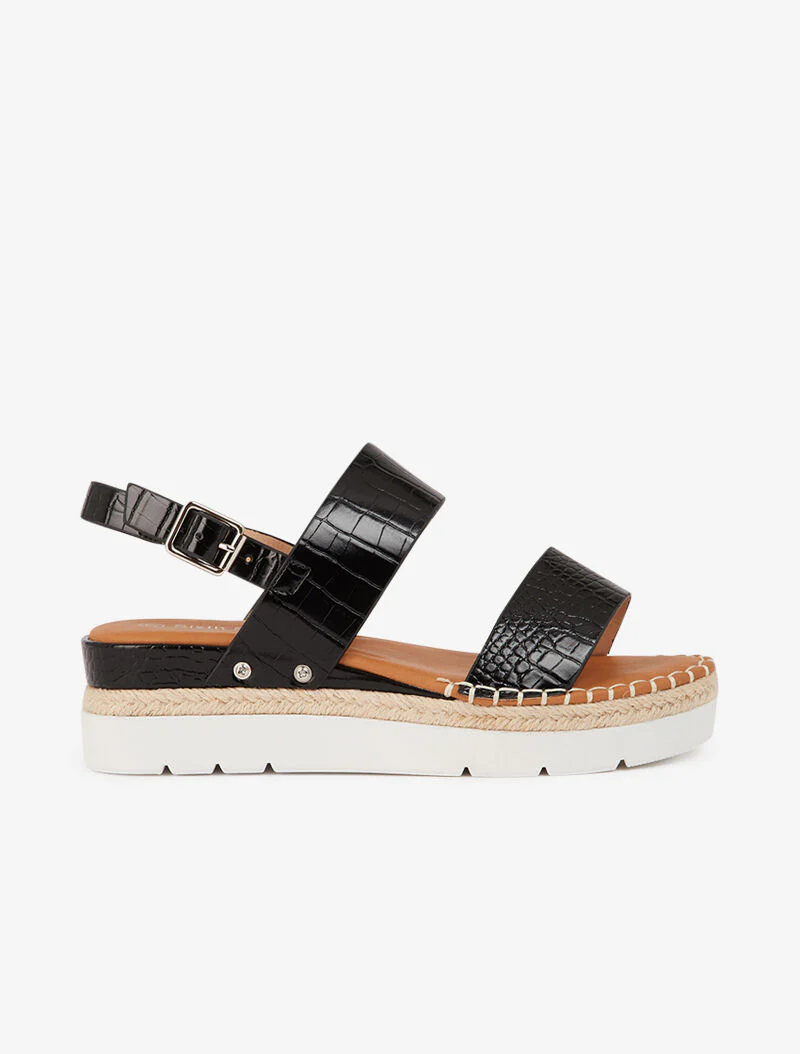 Croc-effect sleehakken met rubberen zool - zwart