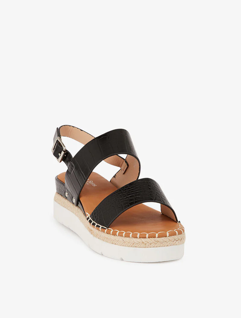 Croc-effect sleehakken met rubberen zool - zwart - Image 2