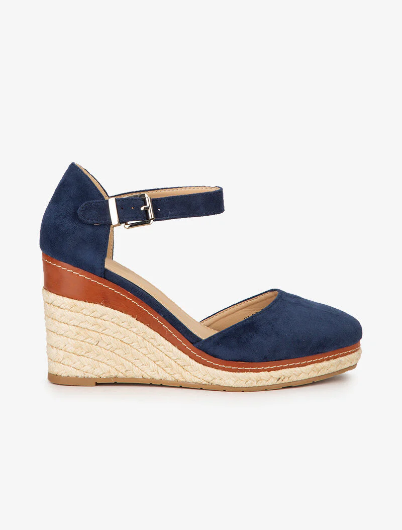 Suède sleehakken met raffia zool - marineblauw - Image 2