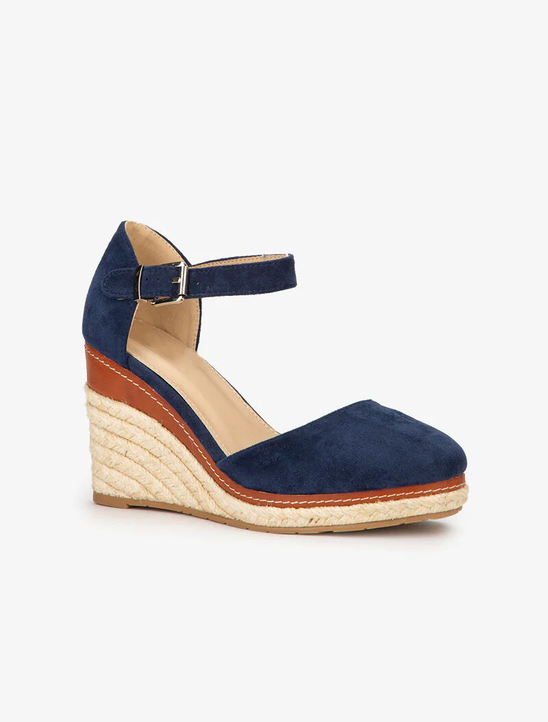 Suède sleehakken met raffia zool - marineblauw - Image 3