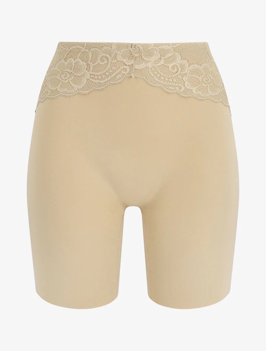Corrigerende short met hoge taille en kant - Beige