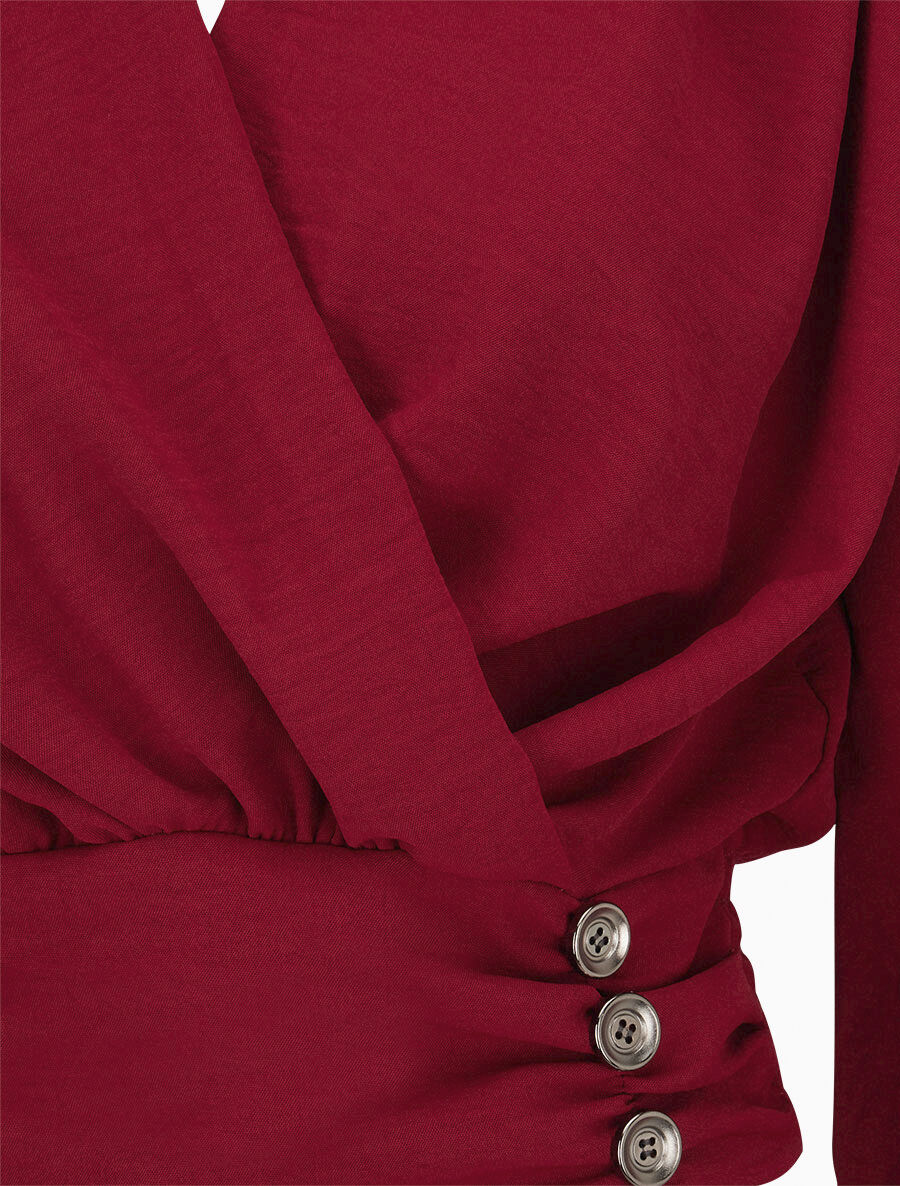 Crop-top met omslagkraag - bordeauxrood - Image 3