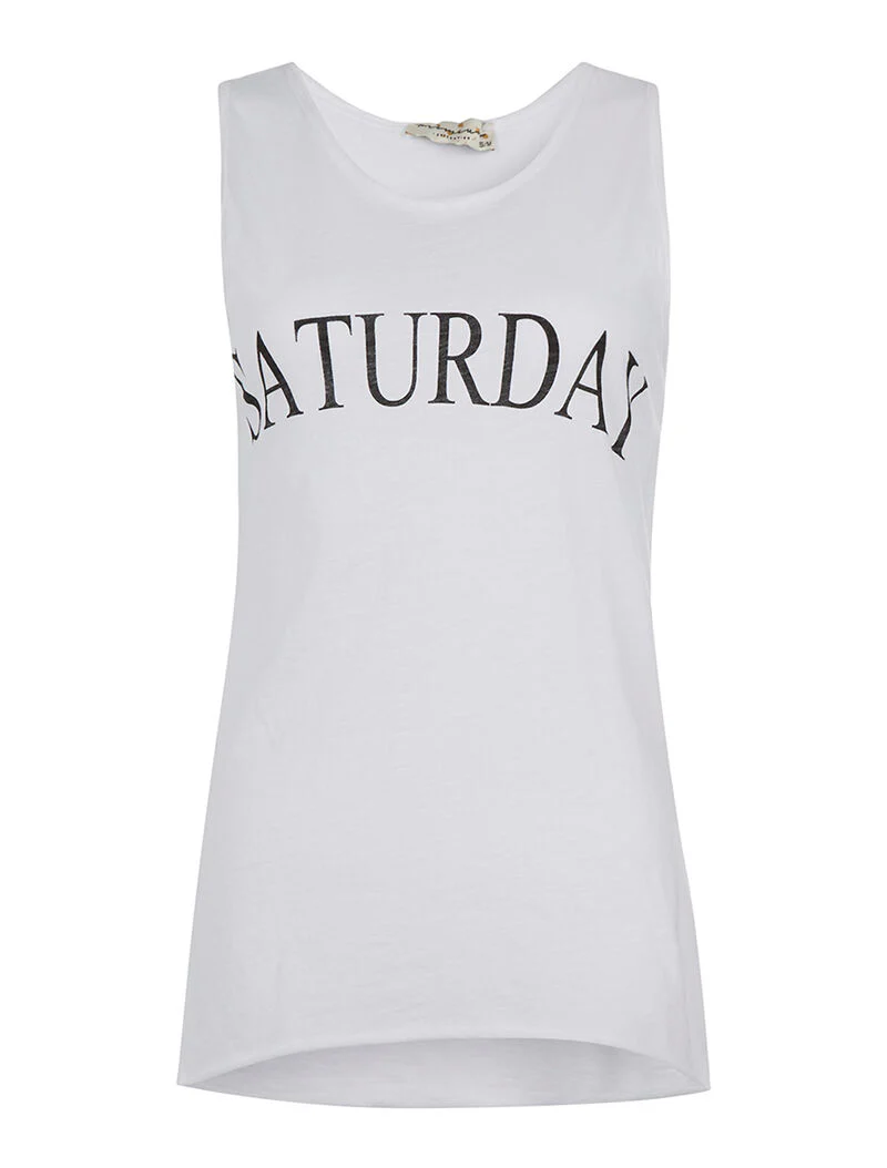 Bedrukte tanktop Saturday - wit