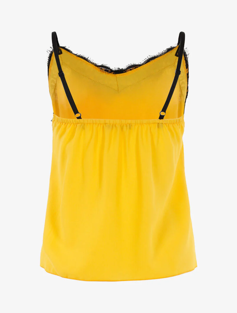 Crêpe-effect tanktop met kanten rand - geel - Image 2