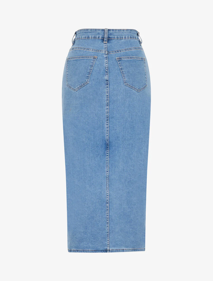 Denim midirok met hoge taille - blauw - Image 2