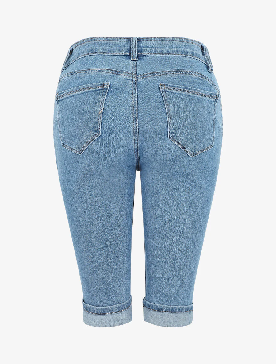 Denim push-up bermuda shorts met zoom - blauw - Image 2
