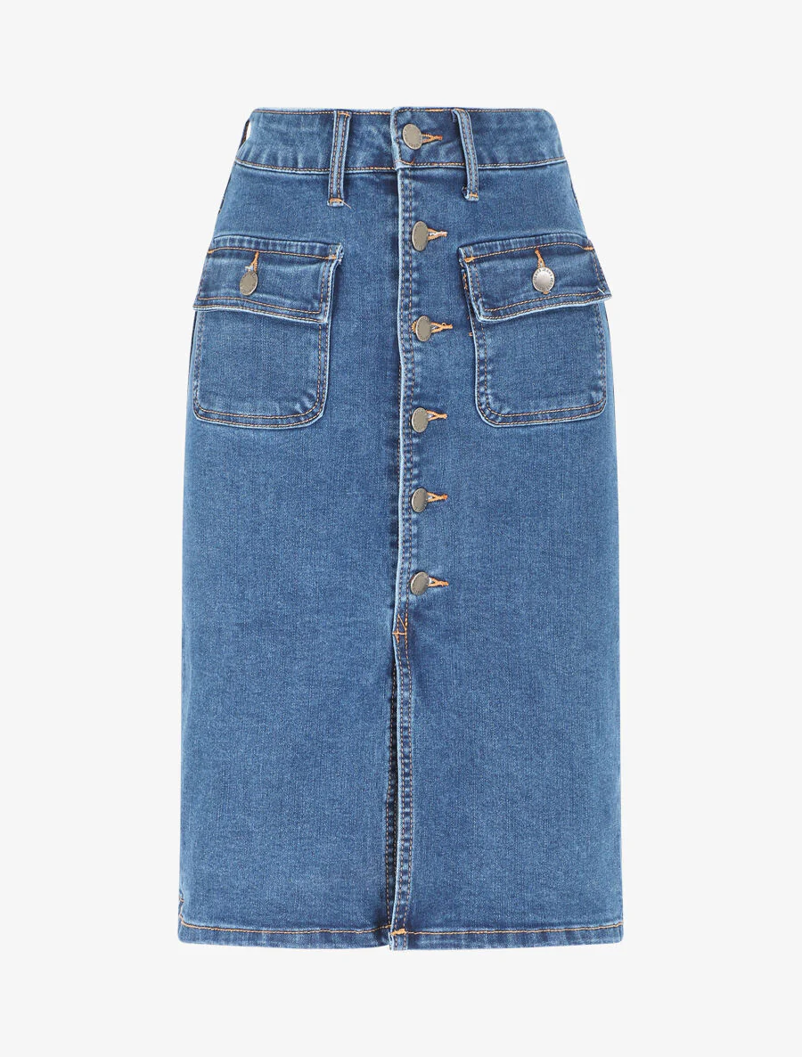 Denim rok met knoopsluiting - blauw