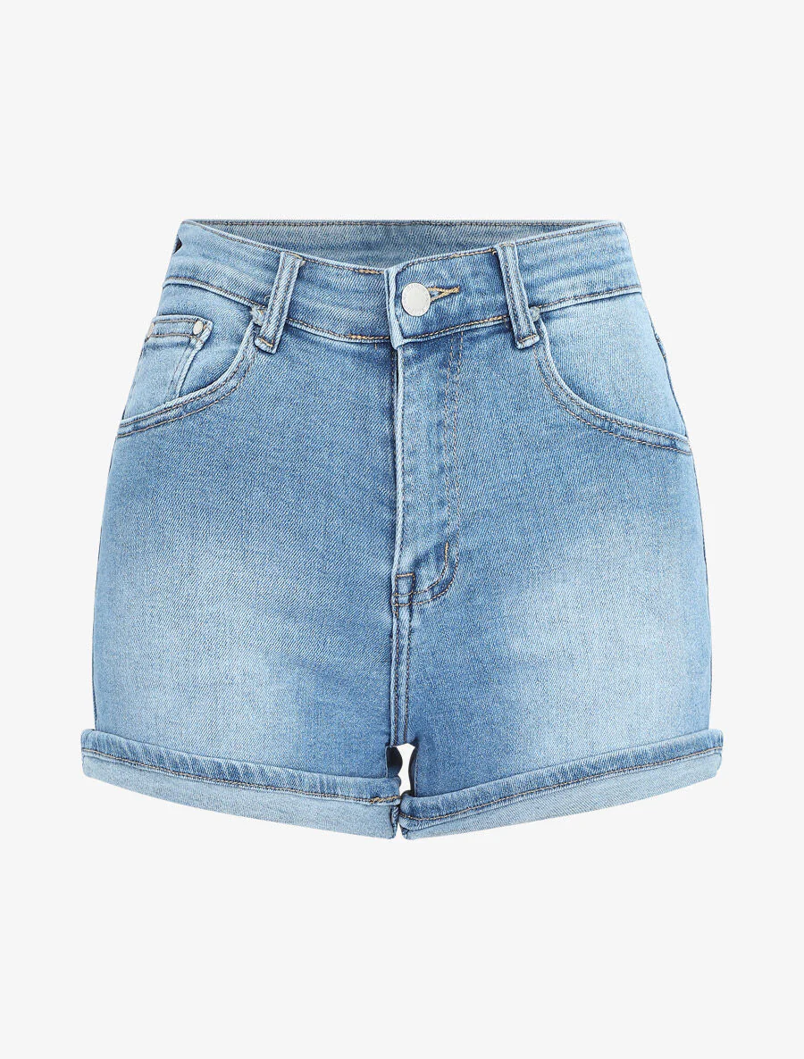 Denim shorts met boorden - blauw